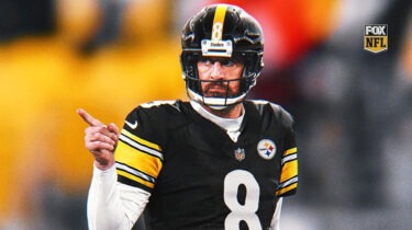 Aaron Rodgers in a Pittsburgh Steelers uniform pointing during a game