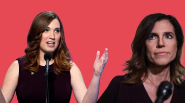 Nancy Mace Angry while Sara Jacobs smiles under bright lights