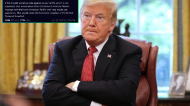 Donald Trump sits with arms crossed in the Oval Office