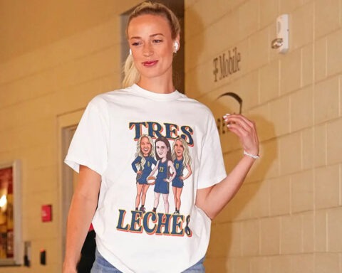 Sophie Cunningham wearing “Tres Leches” shirt