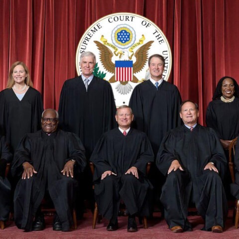 Nine Supreme Court justices, dressed like Hogwarts faculty, prepare to overrule lunch
