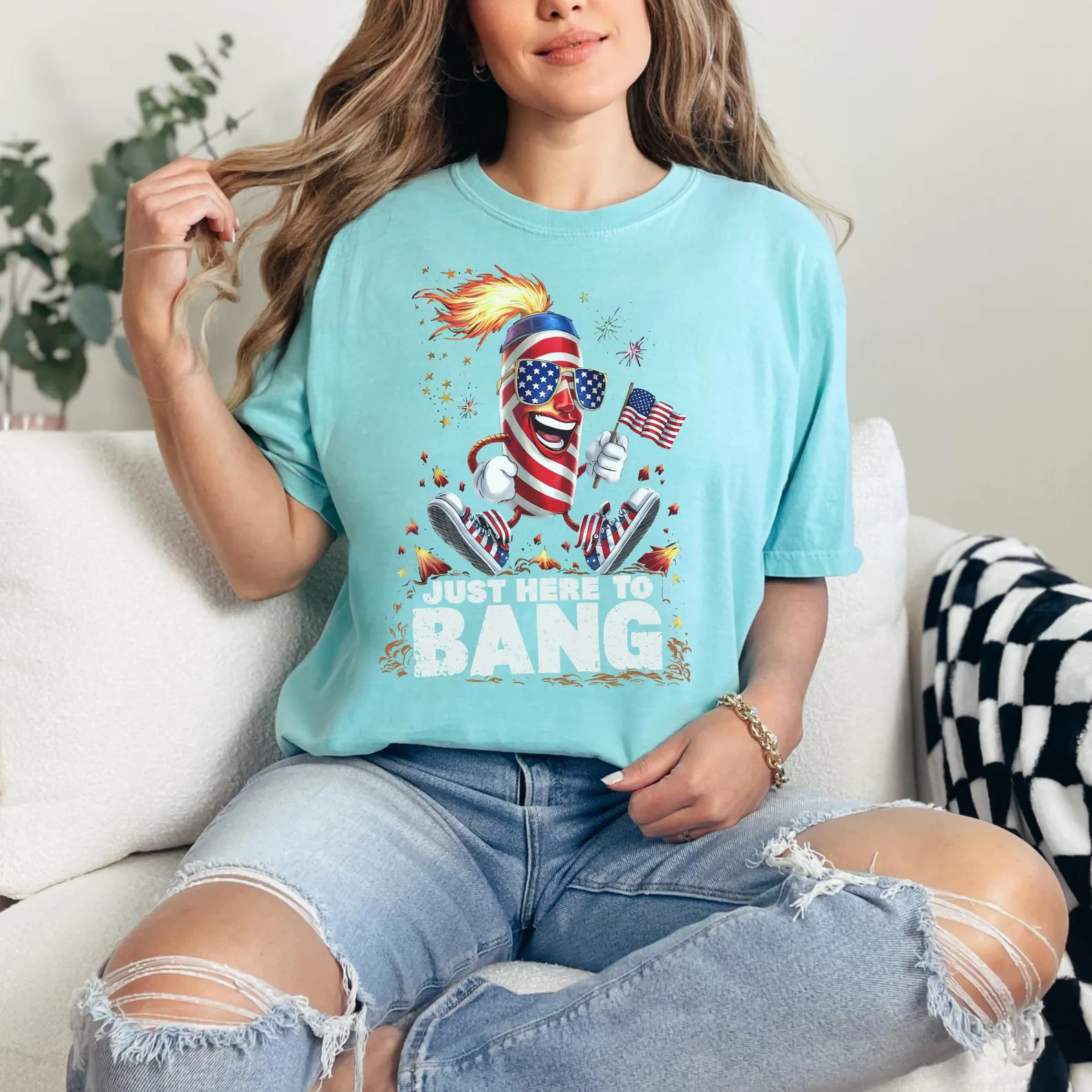 “Just Here to Bang” T-Shirt for Loud Personalities and Louder Fireworks