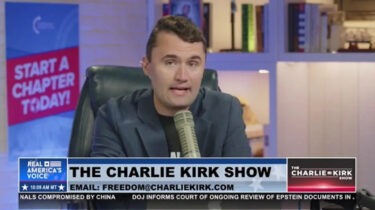 Charlie Kirk speaks on his podcast, addressing the Epstein controversy