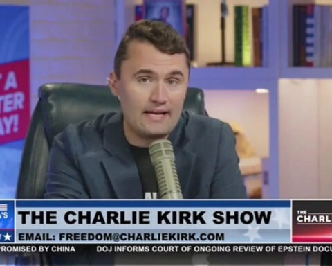 Charlie Kirk speaks on his podcast, addressing the Epstein controversy