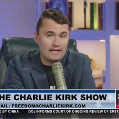 Charlie Kirk speaks on his podcast, addressing the Epstein controversy