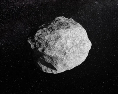 Artist impression of asteroid 2024 YR4 flying through space