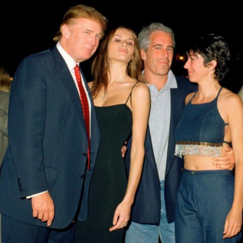 Donald Trump, Melania, Jeffrey Epstein, and Ghislaine Maxwell pose at an event