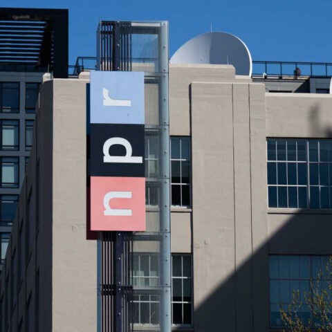 NPR headquarters building with NPR logo