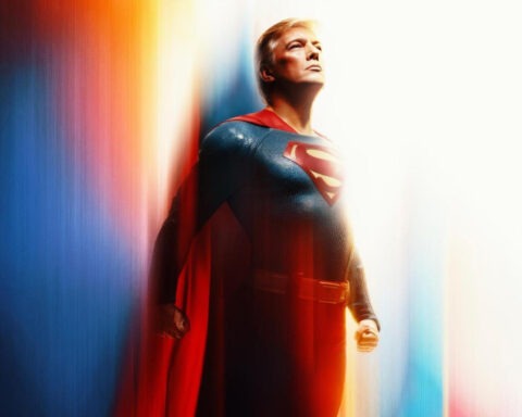 Donald Trump in a digitally edited Superman costume