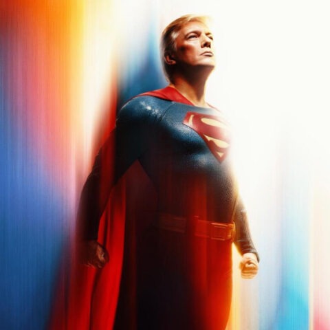 Donald Trump in a digitally edited Superman costume
