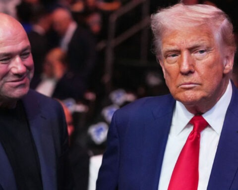 Donald Trump and Dana White deep in conversation at UFC event