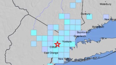 Map showing earthquake epicenter in Hasbrouck Heights, New Jersey