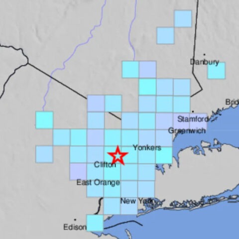 Map showing earthquake epicenter in Hasbrouck Heights, New Jersey
