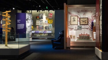 Visitors viewing historical exhibits inside the Smithsonian museum in Washington, D.C.