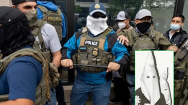 ICE officers with masked faces in street operation during mass recruitment efforts