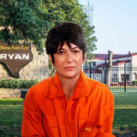 Ghislaine Maxwell in an orange jumpsuit outside Bryan, Texas federal prison