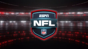 ESPN NFL logo glowing in digital stadium background