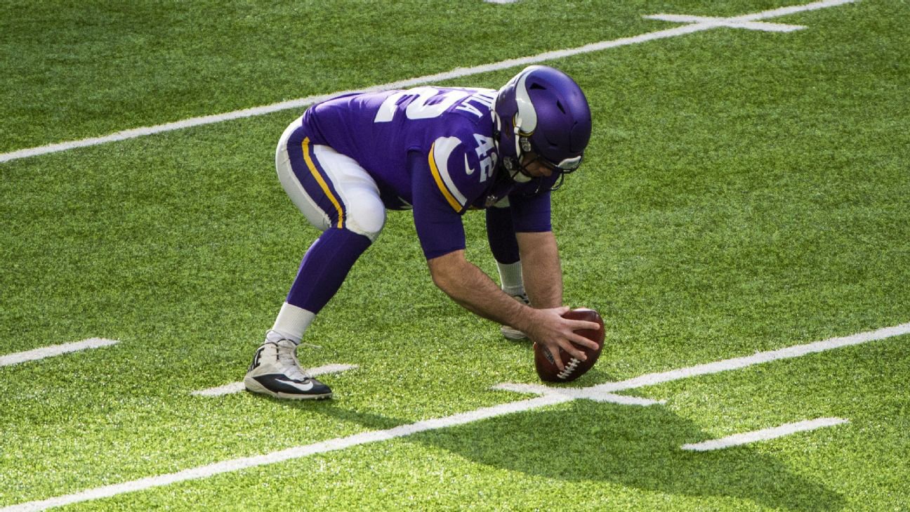 Minnesota Vikings long snapper prepares for play during NFL preseason game