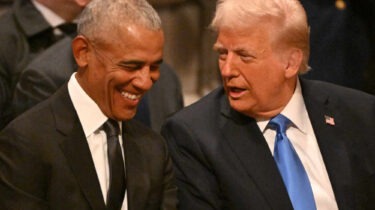Donald Trump and Barack Obama sitting together at an event
