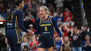 Indiana Fever guard Sophie Cunningham reacts on court during WNBA game