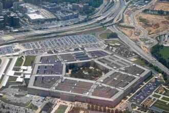 Aerial view of the Pentagon building in Arlington, Virginia