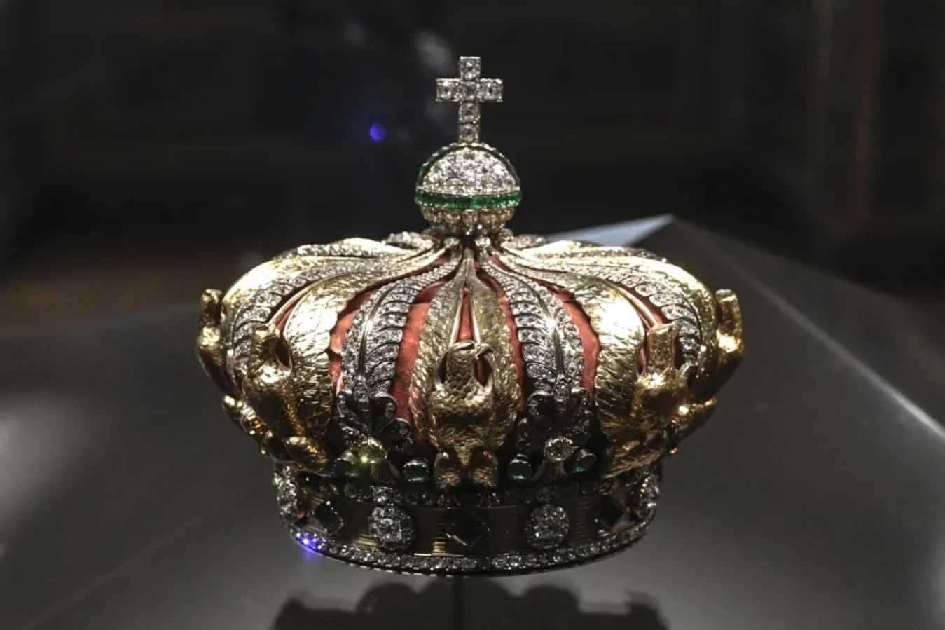 Ornate royal crown displayed inside the Louvre Museum before theft