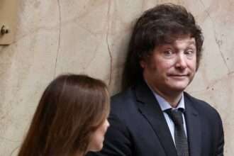 Argentine President Javier Milei seated beside Vice President Victoria Villarruel.